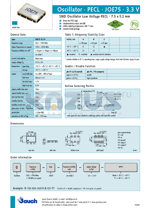 JOE75-3.3V datasheet - SMD Oscillator Low Voltage PECL