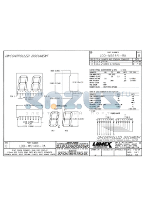 LDD-M514RI-RA datasheet - 0.56nm SEVEN SEGMENT, DUAL DIGIT DISPLAY, 635nm RED CHIPS, GRAY FACE WITH WHITE SEGMENTS, COMMON ANODE, RIGHT DECIMAL PLACES, RIGHT ANGLE LEADS.