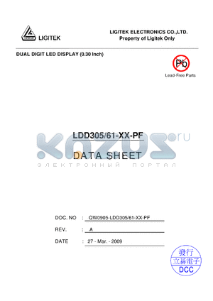 LDD305-61-XX-PF datasheet - DUAL DIGIT LED DISPLAY (0.30 lnch)