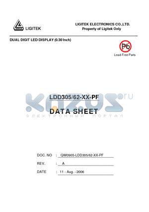 LDD305-62-XX-PF datasheet - DUAL DIGIT LED DISPLAY (0.30 lnch)