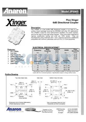 JP506S datasheet - Pico Xinger 6dB Directional Coupler