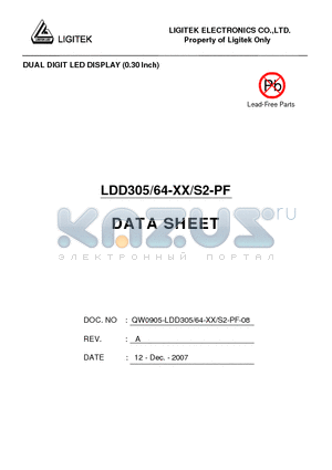 LDD305-64-XX-S2-PF datasheet - DUAL DIGIT LED DISPLAY (0.30 lnch)
