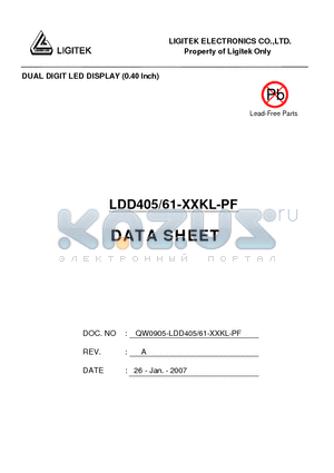 LDD405-61-XXKL-PF datasheet - DUAL DIGIT LED DISPLAY (0.40 lnch)