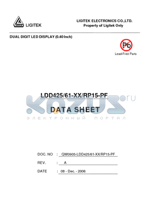 LDD425-61-XX-RP15-PF datasheet - DUAL DIGIT LED DISPLAY (0.40 lnch)