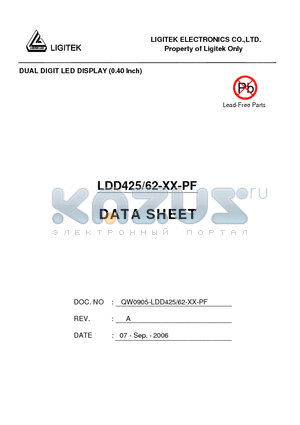 LDD425-62-XX-PF datasheet - DUAL DIGIT LED DISPLAY (0.40 lnch)