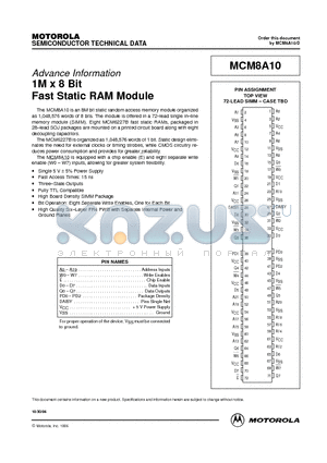 MCM8A10 datasheet - 1M x 8 Bit  Fast Static RAM Module