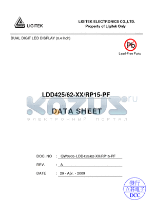 LDD425-62-XX-RP15-PF datasheet - DUAL DIGIT LED DISPLAY (0.4 Inch)