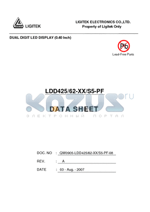 LDD425-62-XX-S5-PF datasheet - DUAL DIGIT LED DISPLAY (0.40 lnch)