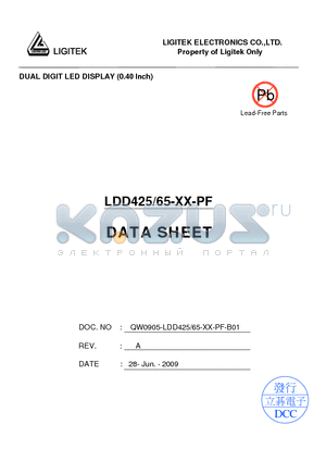 LDD425-65-XX-PF datasheet - DUAL DIGIT LED DISPLAY (0.40 lnch)