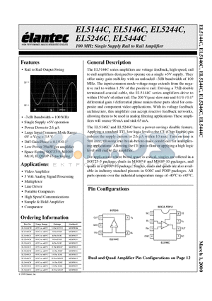 EL5444CN datasheet - 100 MHz Single Supply Rail to Rail Amplifier