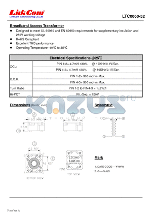 LTC0060-52 datasheet - Broadband Access Transformer