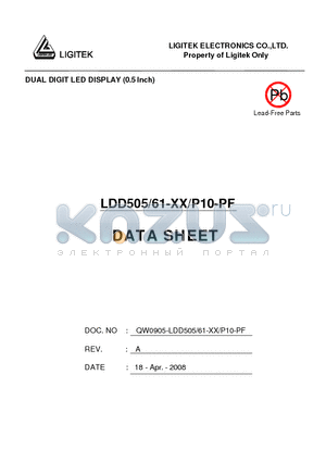 LDD505-61-XX-P10-PF datasheet - DUAL DIGIT LED DISPLAY (0.5 lnch)