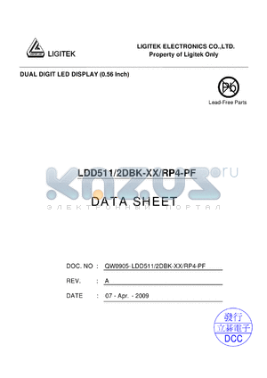 LDD511-2DBK-XX-RP4-PF datasheet - DUAL DIGIT LED DISPLAY (0.56 lnch)
