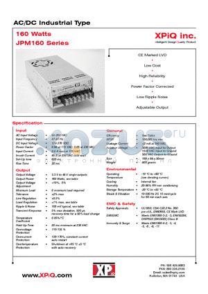 JPM160PS15 datasheet - AC/DC Industrial Type 160 Watts