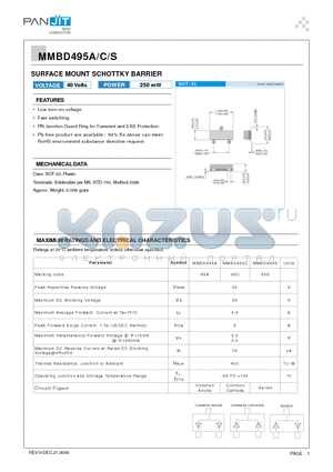 MMBD495A datasheet - SURFACE MOUNT SCHOTTKY BARRIER