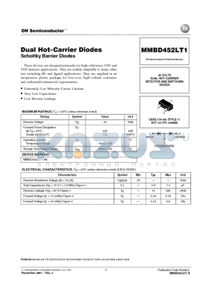 MMBD452LT1 datasheet - DUAL HOT-CARRIER DETECTOR AND SWITCHING DIODES