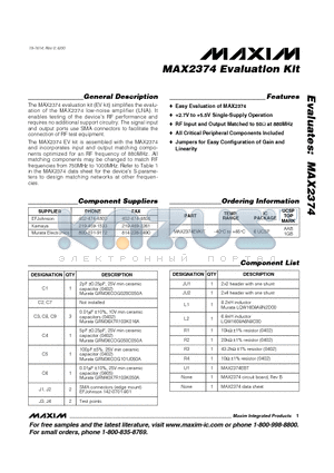 MAX2374 datasheet - Evaluation Kit