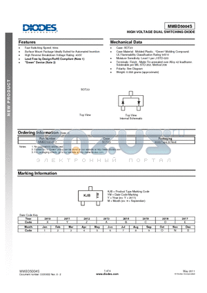 MMBD5004S-7 datasheet - HIGH VOLTAGE DUAL SWITCHING DIODE