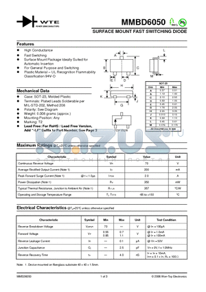 MMBD6050 datasheet - SURFACE MOUNT FAST SWITCHING DIODE