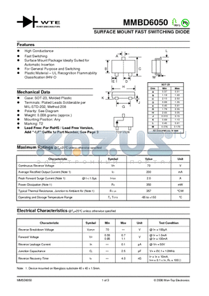 MMBD6050-T1 datasheet - SURFACE MOUNT FAST SWITCHING DIODE
