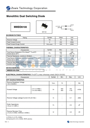 MMBD6100 datasheet - MONOLITHIC DUAL SWITCHING DIODE