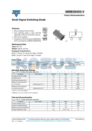 MMBD6050-V_12 datasheet - Small Signal Switching Diode