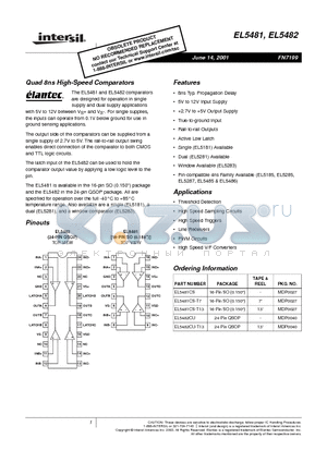 EL5481 datasheet - Quad 8ns High-Speed Comparators