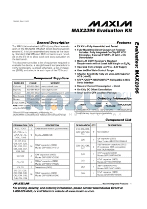 MAX2396 datasheet - Evaluation Kit
