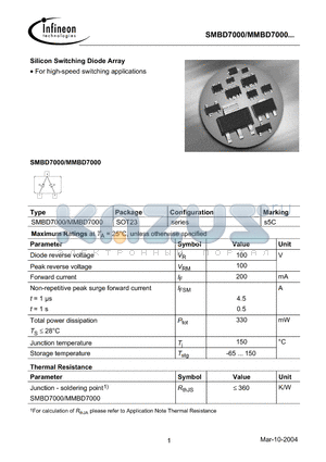 MMBD7000 datasheet - Silicon Switching Diode Array