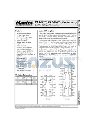 EL5485C datasheet - Quad 4ns High Speed Comparators