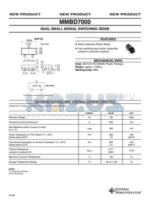 MMBD7000 datasheet - DUAL SMALL SIGNAL SWITCHING DIODE