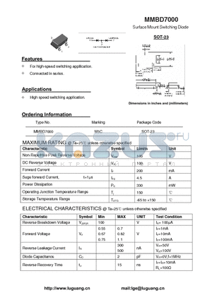 MMBD7000 datasheet - Surface Mount Switching Diode