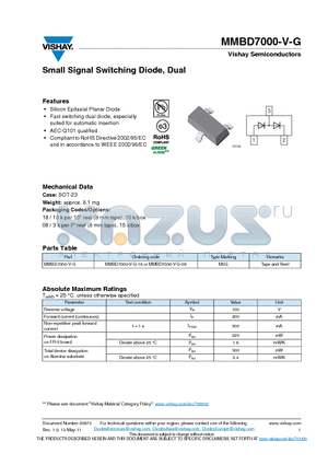 MMBD7000-V-G datasheet - Small Signal Switching Diode, Dual