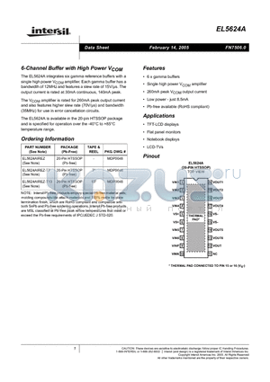EL5624AIREZ-T7 datasheet - 6-Channel Buffer with High Power VCOM
