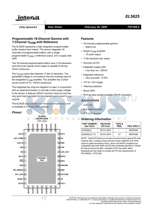 EL5625 datasheet - Programmable 18-Channel Gamma with 1-Channel VCOM with Reference