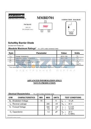 MMBD701 datasheet - Schottky Barrier Diode