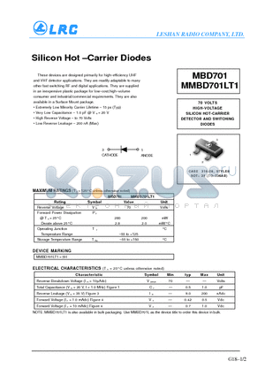 MMBD701LT1 datasheet - Silicon Hot-Carrier Diodes
