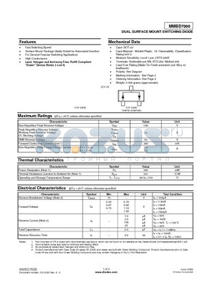 MMBD7000_08 datasheet - DUAL SURFACE MOUNT SWITCHING DIODE