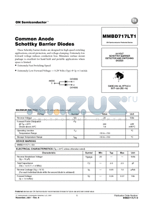 MMBD717LT1D datasheet - Common Anode Schottky Barrier Diodes
