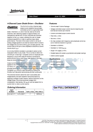 EL6146CU-T7 datasheet - 4-Channel Laser Diode Driver  Oscillator