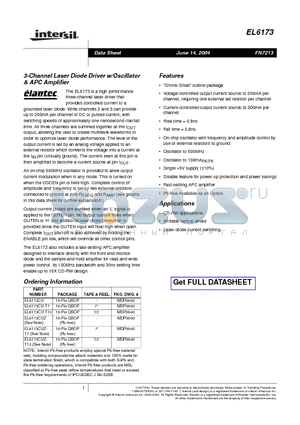 EL6173CU-T13 datasheet - 3-Channel Laser Diode Driver w/Oscillator & APC Amplifier