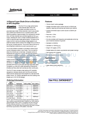 EL6173CUZ datasheet - 3-Channel Laser Diode Driver w/Oscillator & APC Amplifier