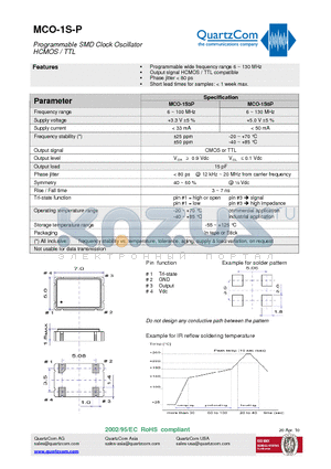 MCO-1S-P datasheet - Programmable SMD Clock Oscillator HCMOS / TTL Short lead times for samples: < 1 week max.