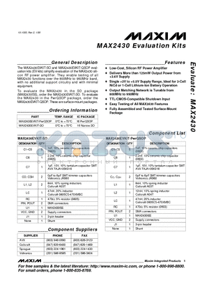 MAX2430EVKIT-PWRQSOP datasheet - Evaluation Kits