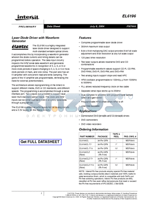 EL6196CL-T13 datasheet - Laser Diode Driver with Waveform Generator