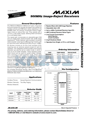 MAX2442 datasheet - 900MHz Image-Reject Receivers