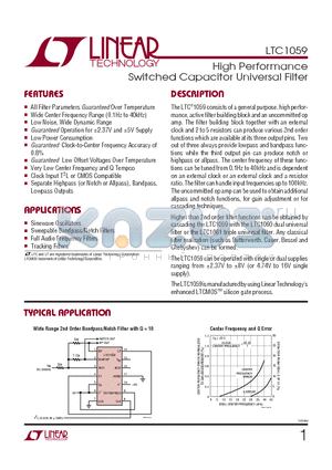 LTC1059CJ datasheet - High Performance Switched Capacitor Universal Filter