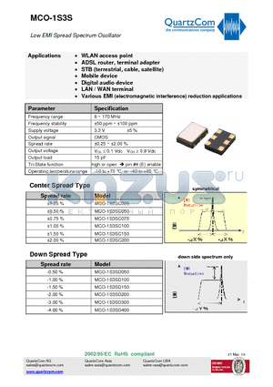 MCO-1S3SD100 datasheet - Low EMI Spread Spectrum Oscillator ADSL router, terminal adapter