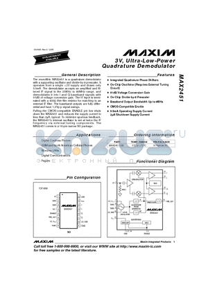 MAX2451CSE datasheet - 3V, Ultra-Low-Power Quadrature Demodulator