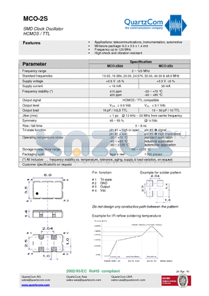 MCO-2S datasheet - SMD Clock Oscillator HCMOS / TTL High shock and vibration resistant